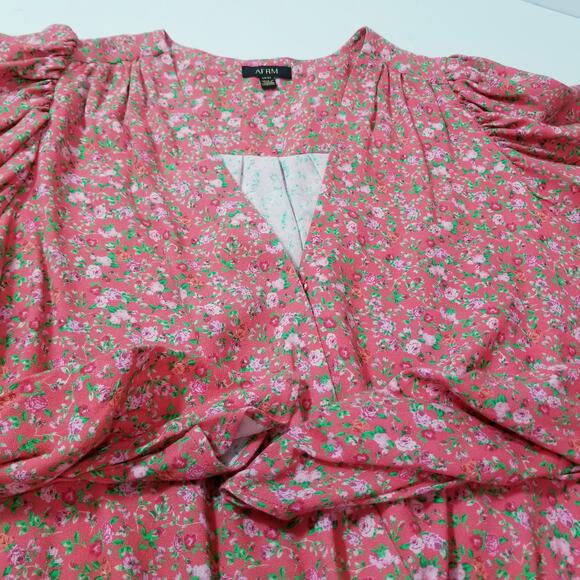 AFRM Ditsy Dana Bodysuit Puff Long Sleeves Plunging Neckline - Picture 10 of 11